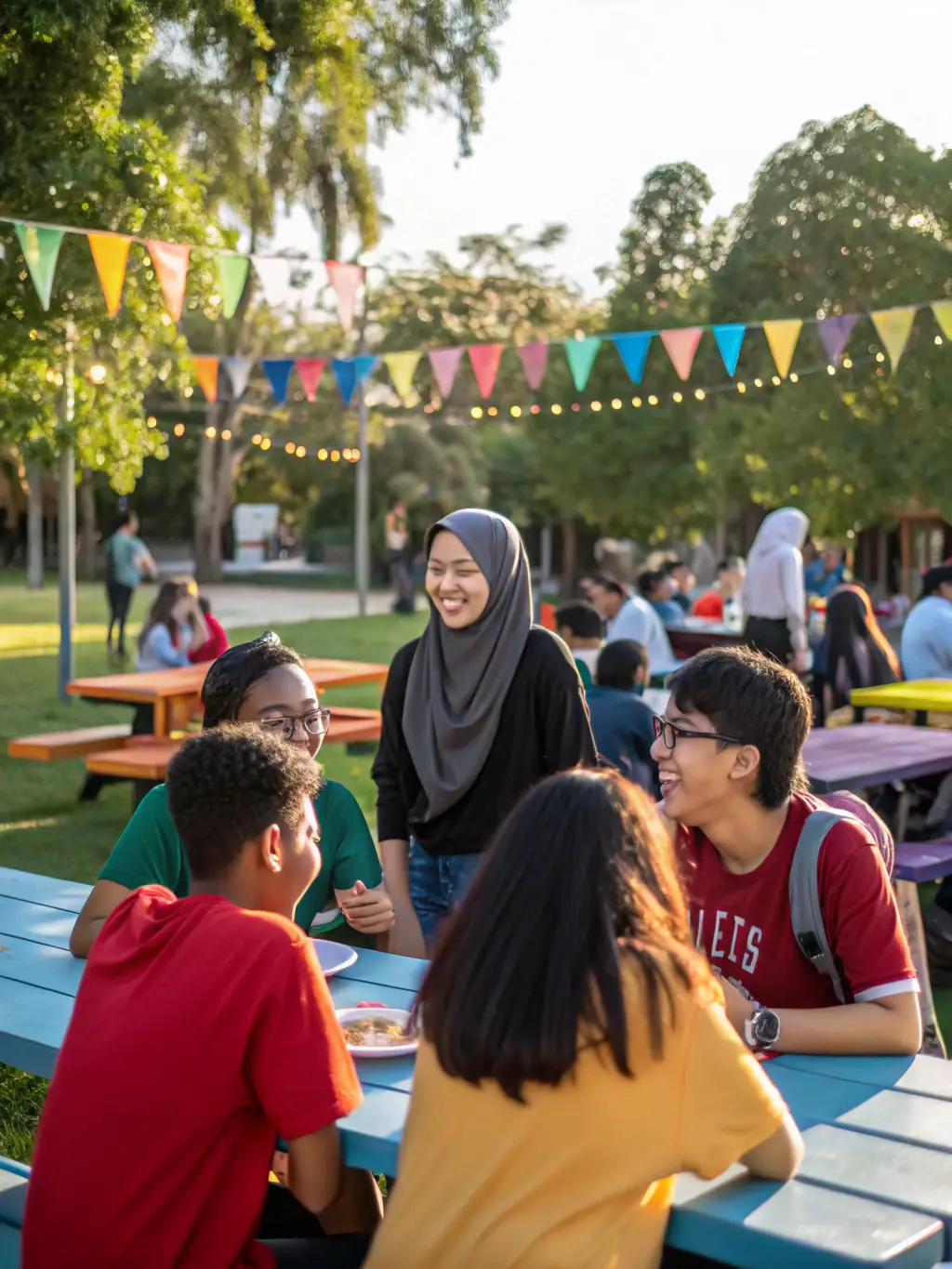 A heartwarming image of a MON AMOUR community outreach program, showing volunteers engaging with local residents in a positive and supportive environment. The scene highlights the organization's commitment to social impact.