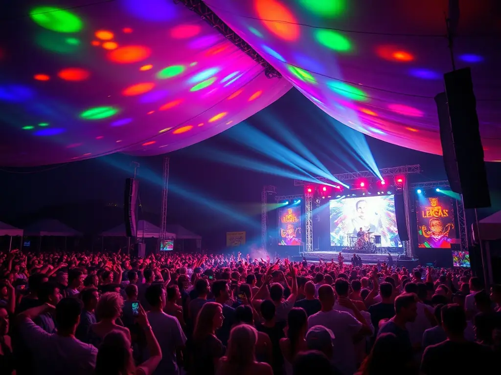 A vibrant image of a community music festival, showcasing diverse performers and enthusiastic attendees, capturing the spirit of cultural celebration and community engagement.